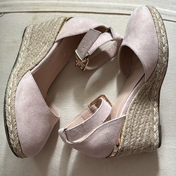 Truffle Collection Nude Wedge ankle strap espadrille Sandals shoes Sz 5 - Picture 8 of 13